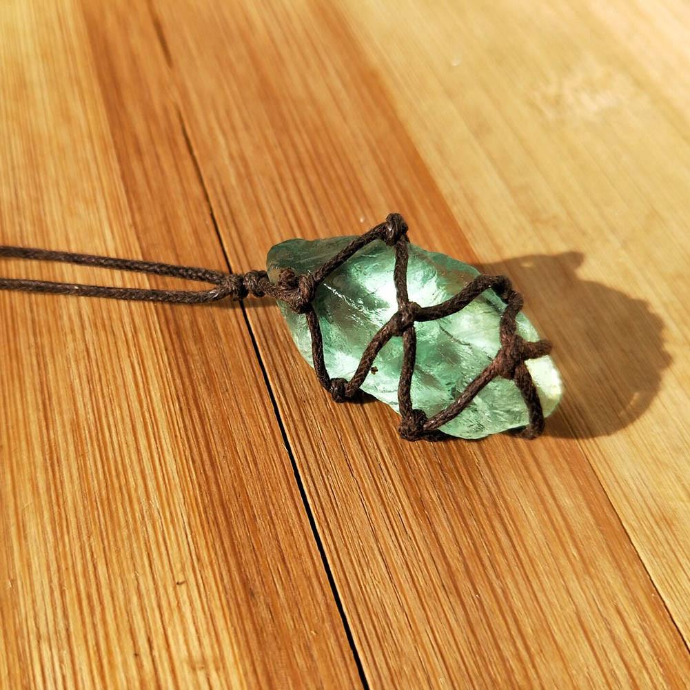 Natural Quartz Crystal Stone Blue-green Fluorite With Hand-woven Braided Rope