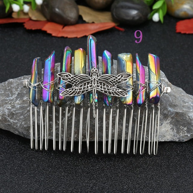 Comb Bridal Hair Accessories -  Aura Quartz, Blue Crystal, Opal