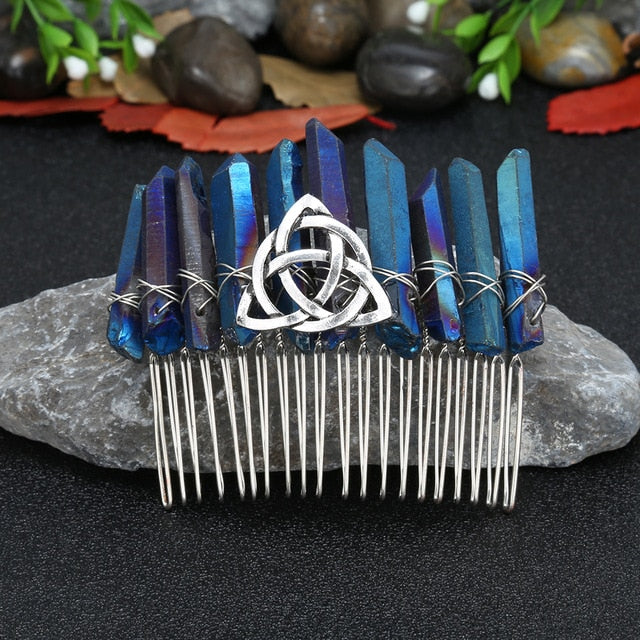 Comb Bridal Hair Accessories -  Aura Quartz, Blue Crystal, Opal