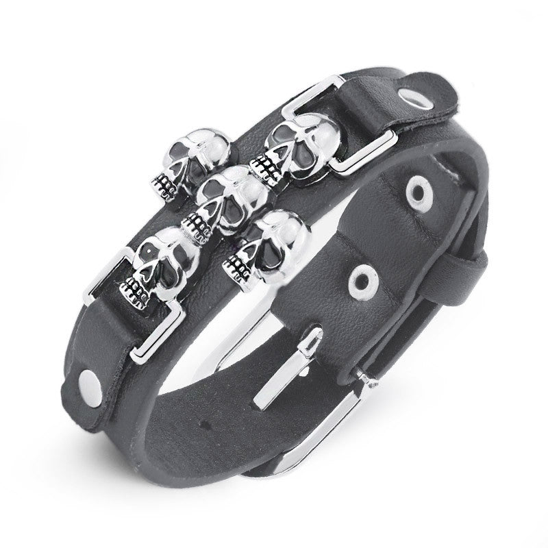 Skeleton Skull Punk Gothic Rock Leather Bracelet - aleph-zero