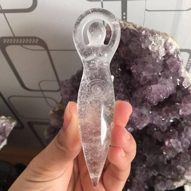 Angel Goddess Natural Clear Quartz Crystal Hand Carved