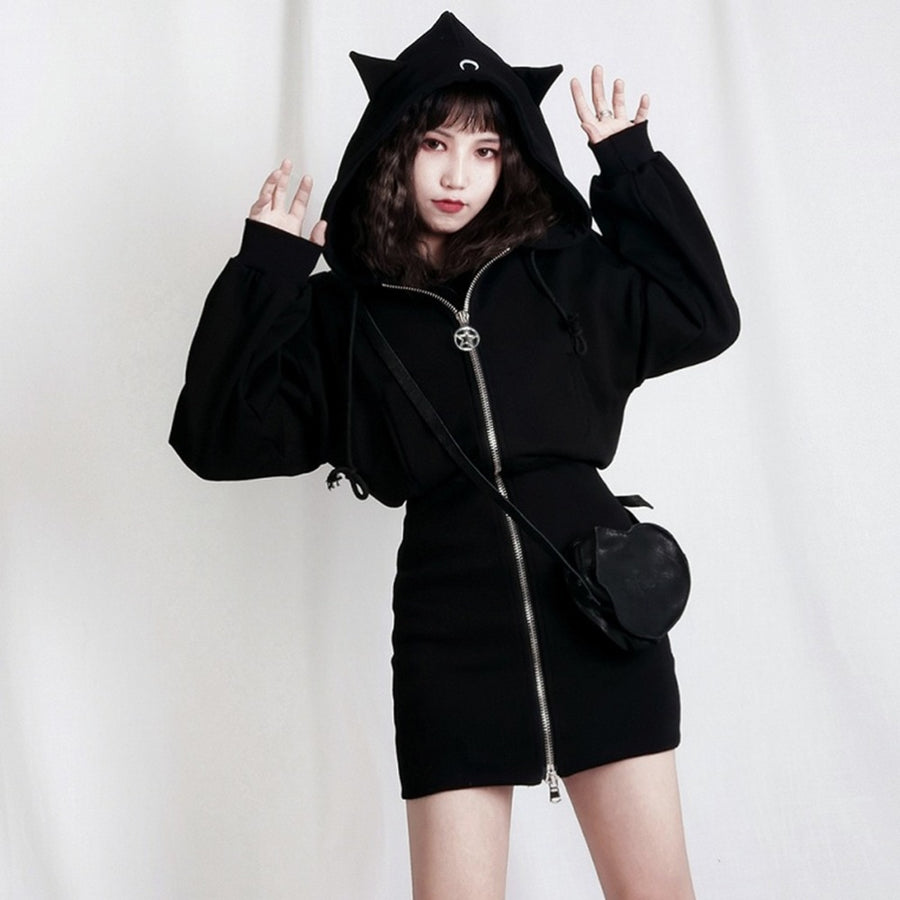 Pentagram Cat Long Zipper hoodie