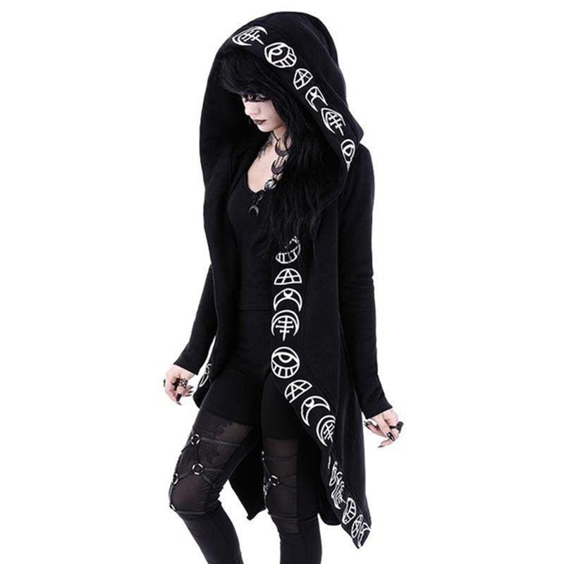 Gothic Black Loose Cotton Hooded Sweatshirt