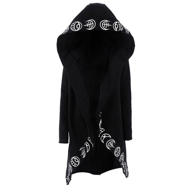 Gothic Black Loose Cotton Hooded Sweatshirt