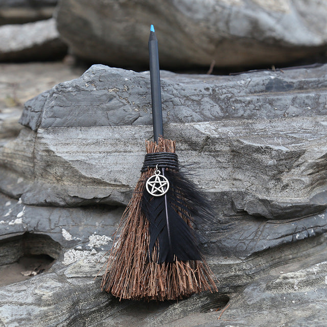 Witches Wicca Pencil Broom Necklace