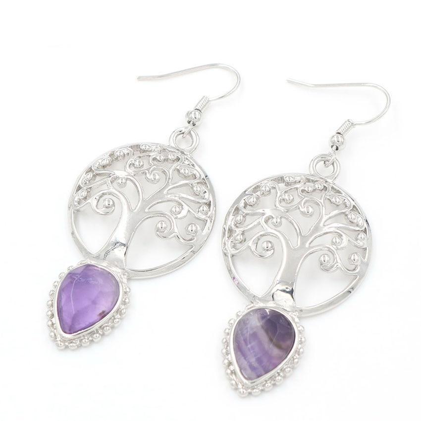 Tree of life Natural Amethysts Earring