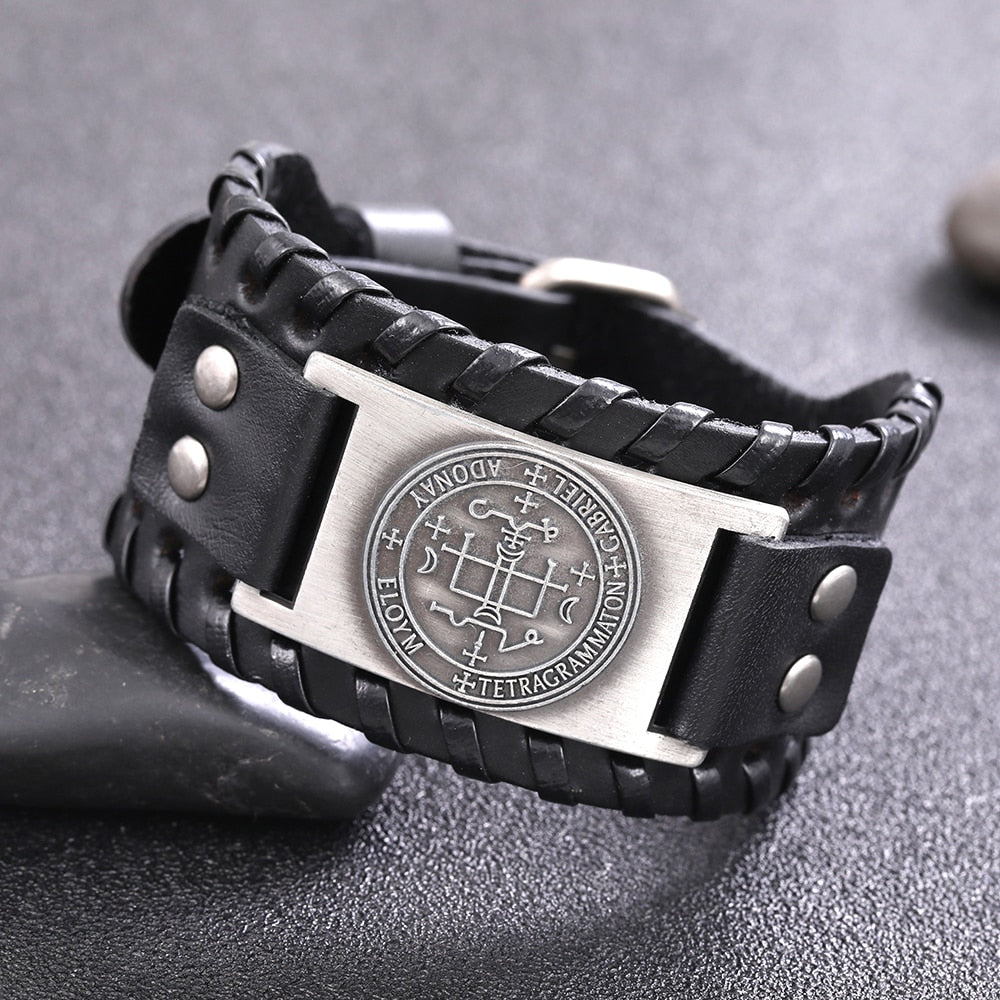Slavic Kolovrat Black Wide Leather Wristband