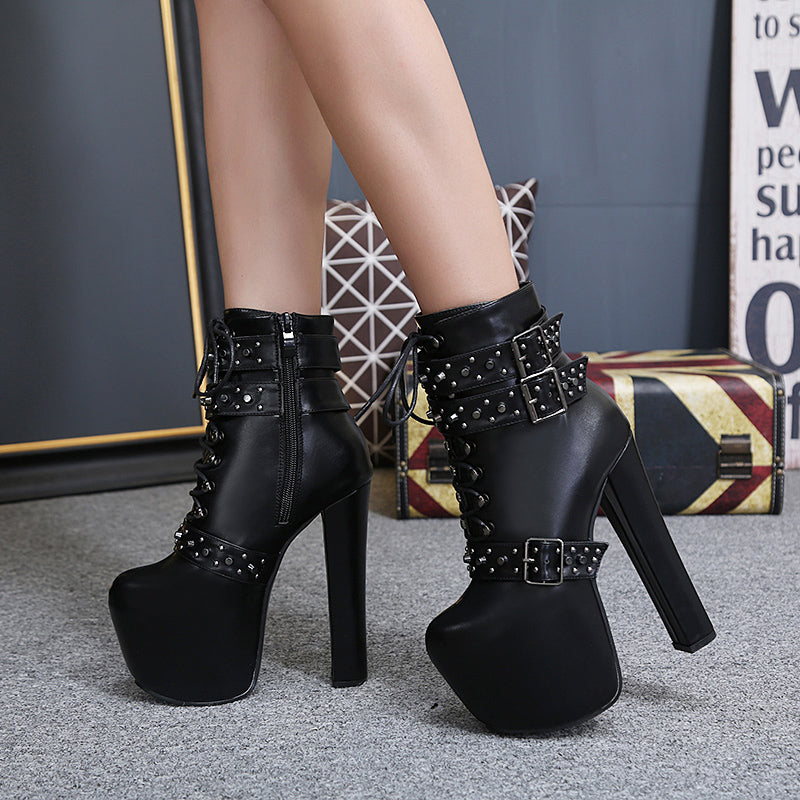 Sexy rivet ankle high heels shoes