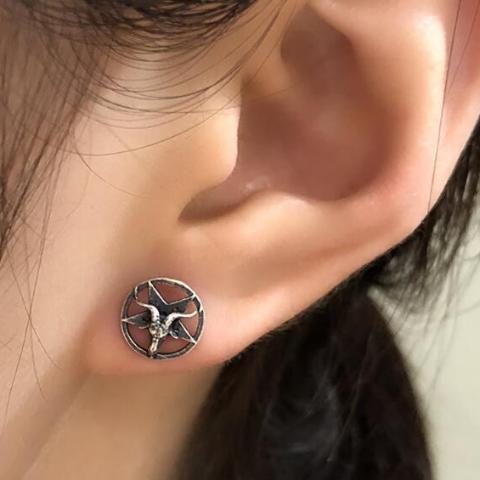 Vintage Sigil of Baphomet Satanic Silver Stud Earrings