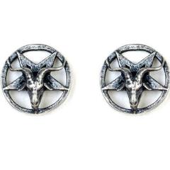Vintage Sigil of Baphomet Satanic Silver Stud Earrings