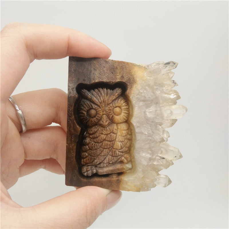 Clear Quartz Crystal Carved Owl