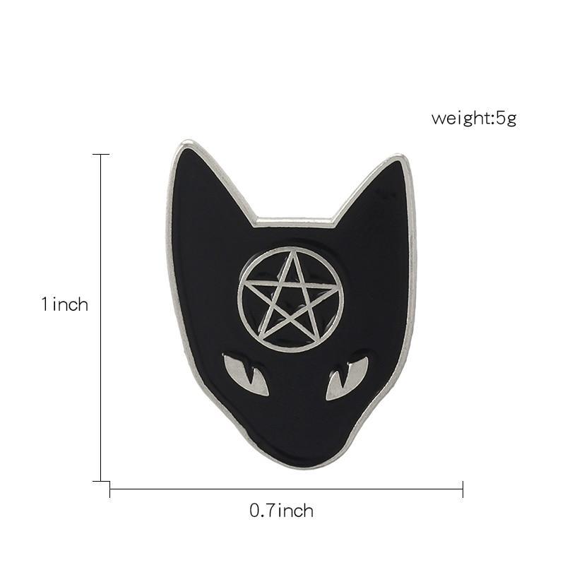 Black Pentagram Cat Wicca brooches
