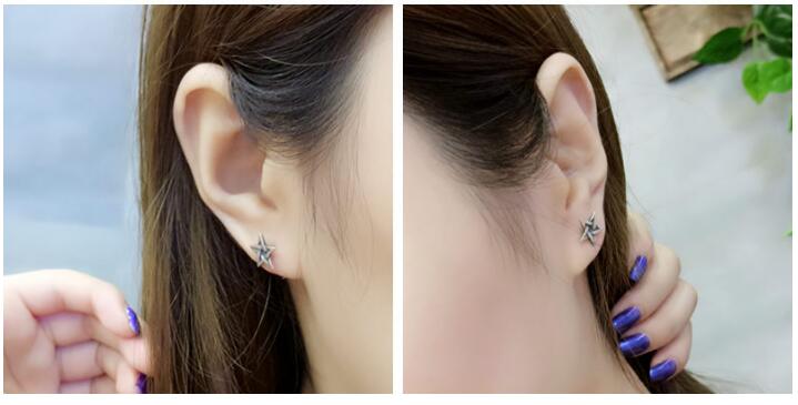 Five Pointed Pentagram Silver Stud Earrings