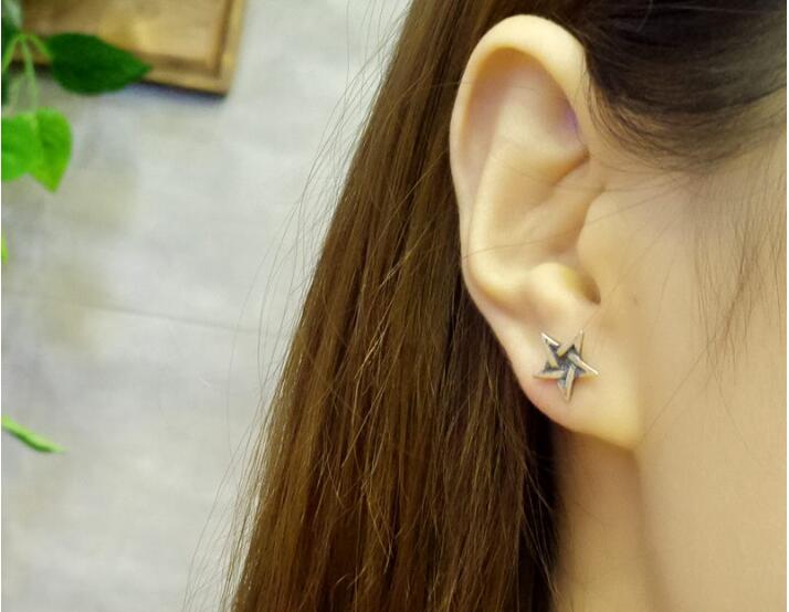 Five Pointed Pentagram Silver Stud Earrings