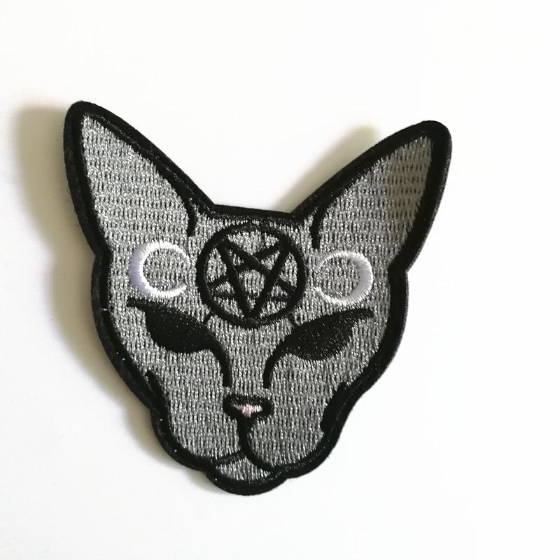 The Satan Cat Patch. Embroidery Sewing  Inverted Pentagram Crescent Moon